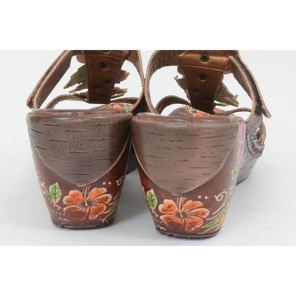Corkys Hand Painted Floral Leather Slip-On Wedge Heel Sandal Boho Colorful Sz 10 - Picture 5 of 11